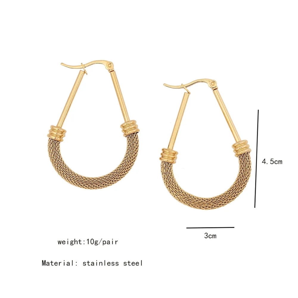 Contemporary Design Earring, Gold Color, Drop Shape - Picture 3 of 6